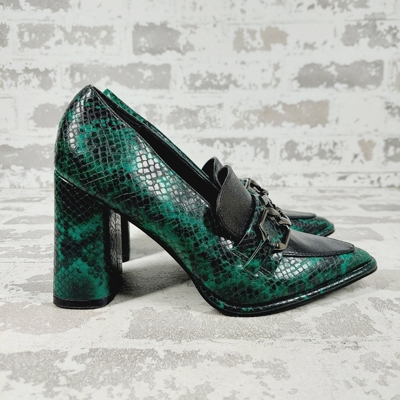 New NORDSTROM RACK Oslo Block Heel Pointed Toe Slip On Snakeskin Pump F887 - Picture 4 of 12